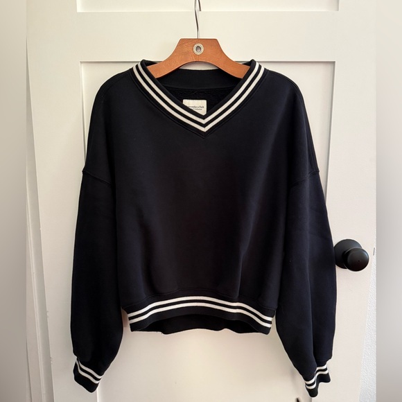 Abercrombie & Fitch Sweaters - abercrombie Black V-Neck Sweatshirt with Striped Trim